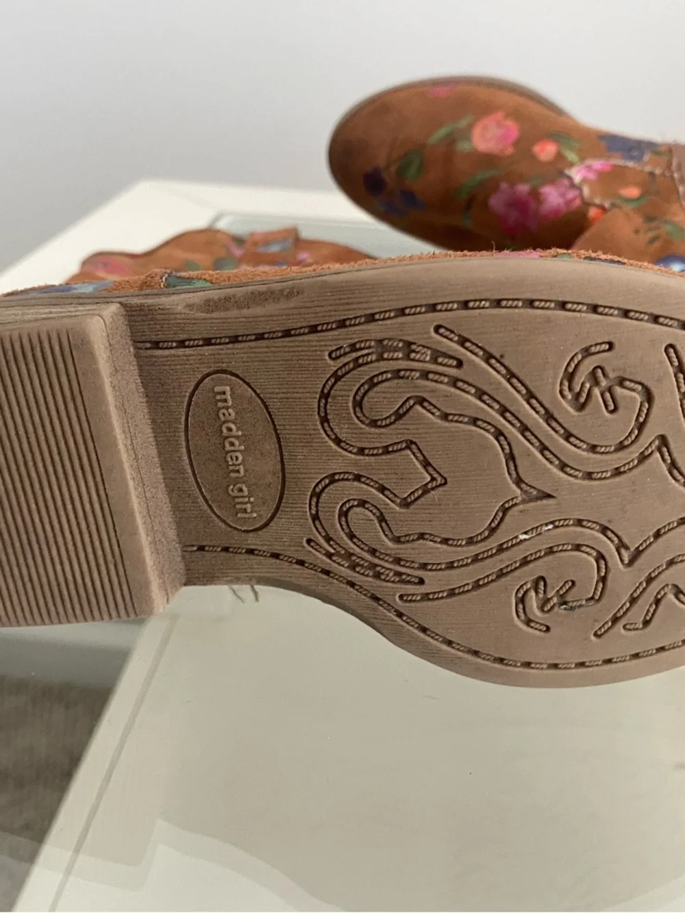 Madden Girl Brown Floral Suede Cowboy Boots - Picture 3 of 3